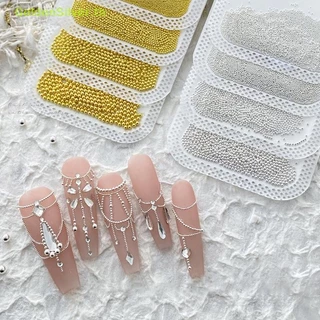 Goldensilver 0.4 มม.-3 มม.เงินสีขาวเล็บ Micro โลหะ Caviar ลูกปัดเล็บ 3D Rhinestone ตกแต่งเครื่องมือ TH
