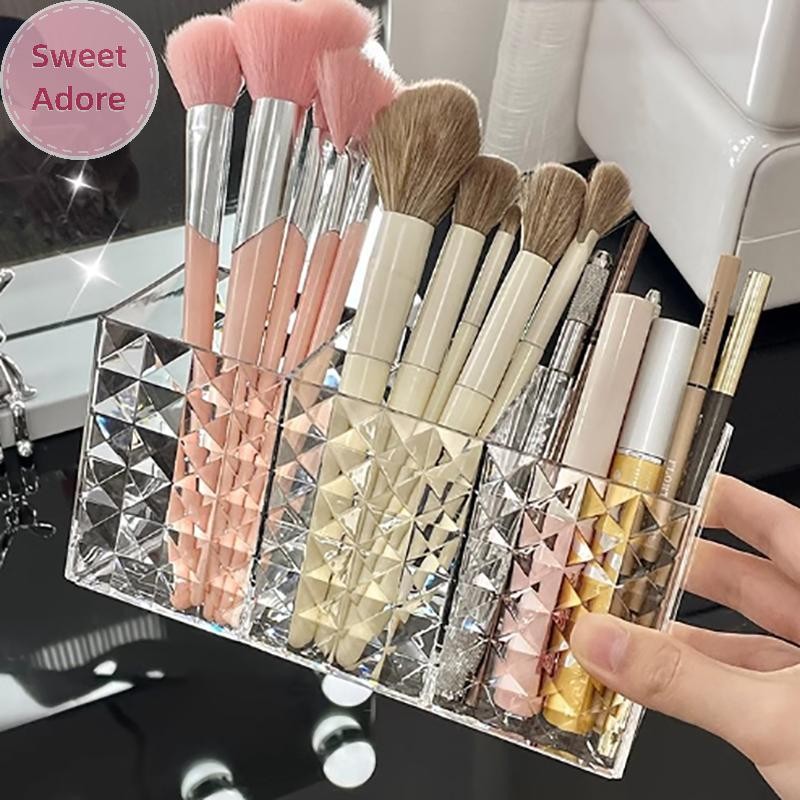 Sweetadore กล่องเก็บแปรงแต่งหน้าอะคริลิคใส พร้อมช่องจัดระเบียบแปรงแต่งหน้าและเครื่องสําอาง
