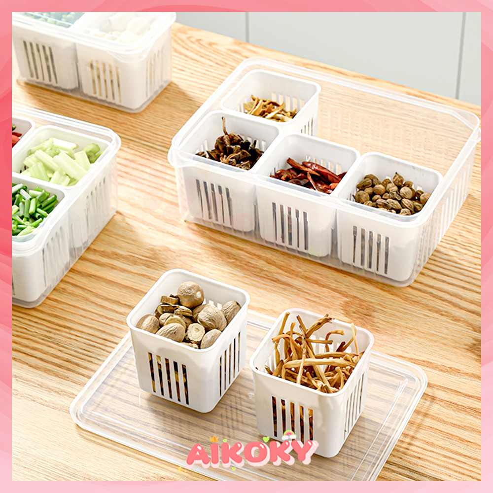 AIKOKY กล่องใส กล่องเก็บอาหาร 4/6ช่อง ปิดผนึก อุปกรณ์ครัว กล่องผัก พร้อมฝาปิด สําหรับห้องครัว กล่องเก็บอาหาร