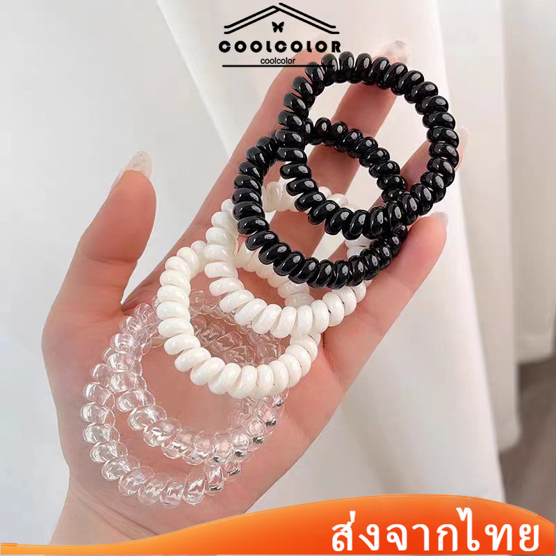 ในไทย💖ยางรัดผมสายโทรศัพท์แบบโปร่งแสงความยืดหยุ่นสูงแฟชั่นแบบเรียบง่ายสําหรับผู้หญิงยางรัดผมหางม้า.COD