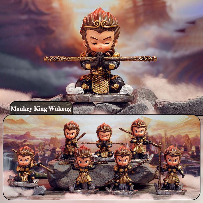 Monkey King Wukong Myth เรซิ่น Action Figurines รถโต๊ะหัตถกรรมตกแต่งของเล่นน่ารักการ์ตูนภาพเคลื่อนไหวตุ๊กตาของขวัญวันเกิดสําหรับเด็กชายหญิง