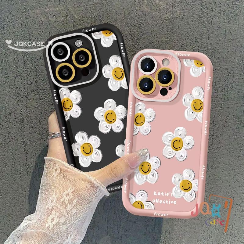 เคสไอโฟน15 ดอกเดซี่สีขาว เคส IPhone 16 11 14 15 13 12 Pro Max 7Plus 8 14 7 6S 6 Plus XS XR X Max SE2020 สีชมพู เคส