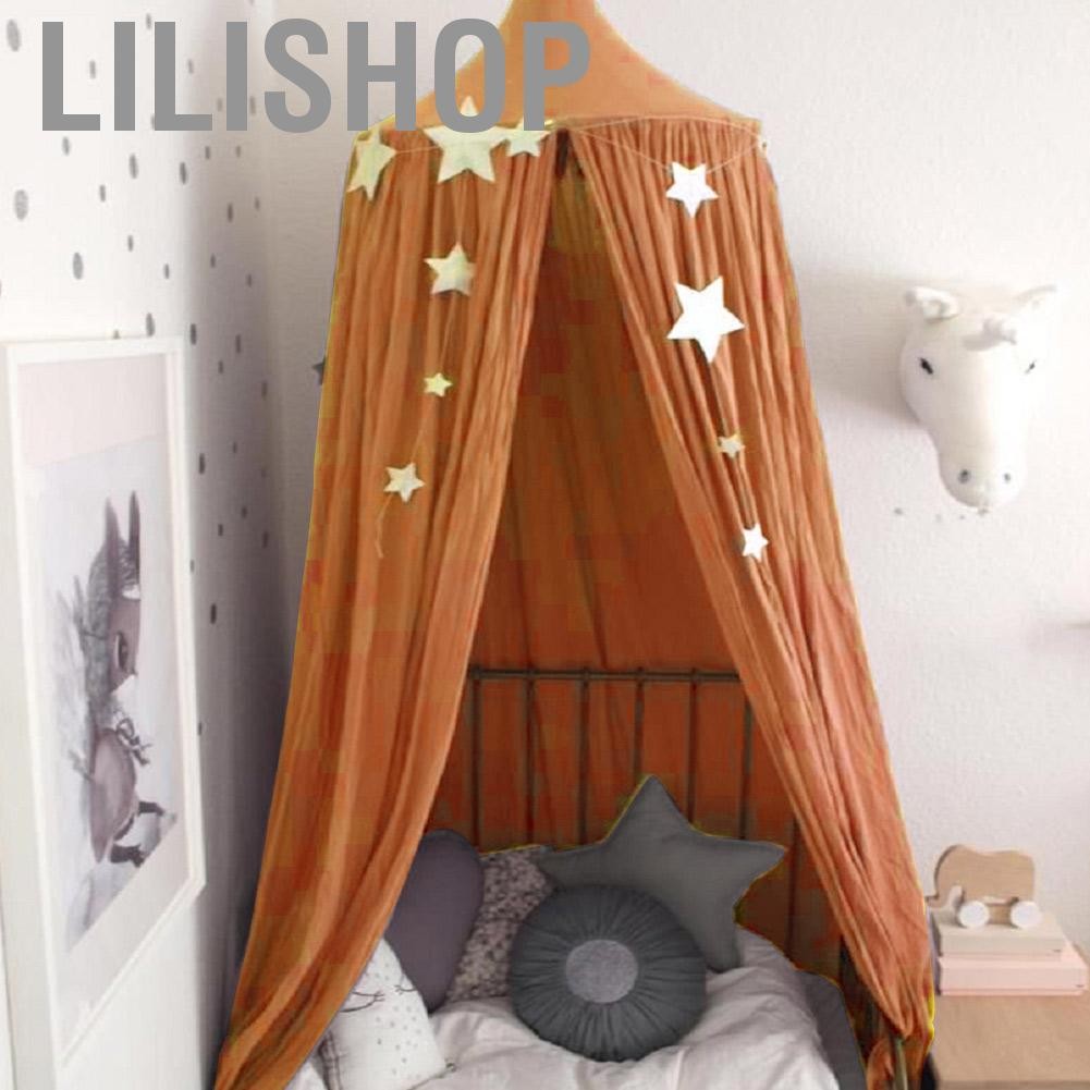 Lilishop หลังคาเตียงทรงกลมสีน้ำตาลโครงเตียงสุทธิตกแต่งบ้านสำหรับเด็ก