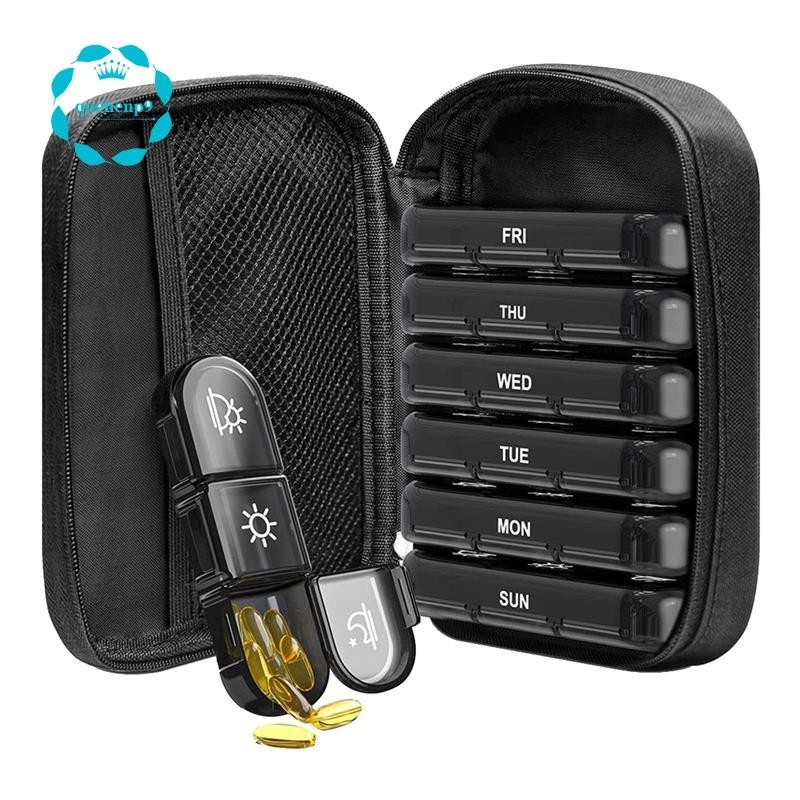 [quehenp9]Weekly Pill Organizer Case 3 Times One Day Portable Travel Pill Box with Canvas Bag for Vi