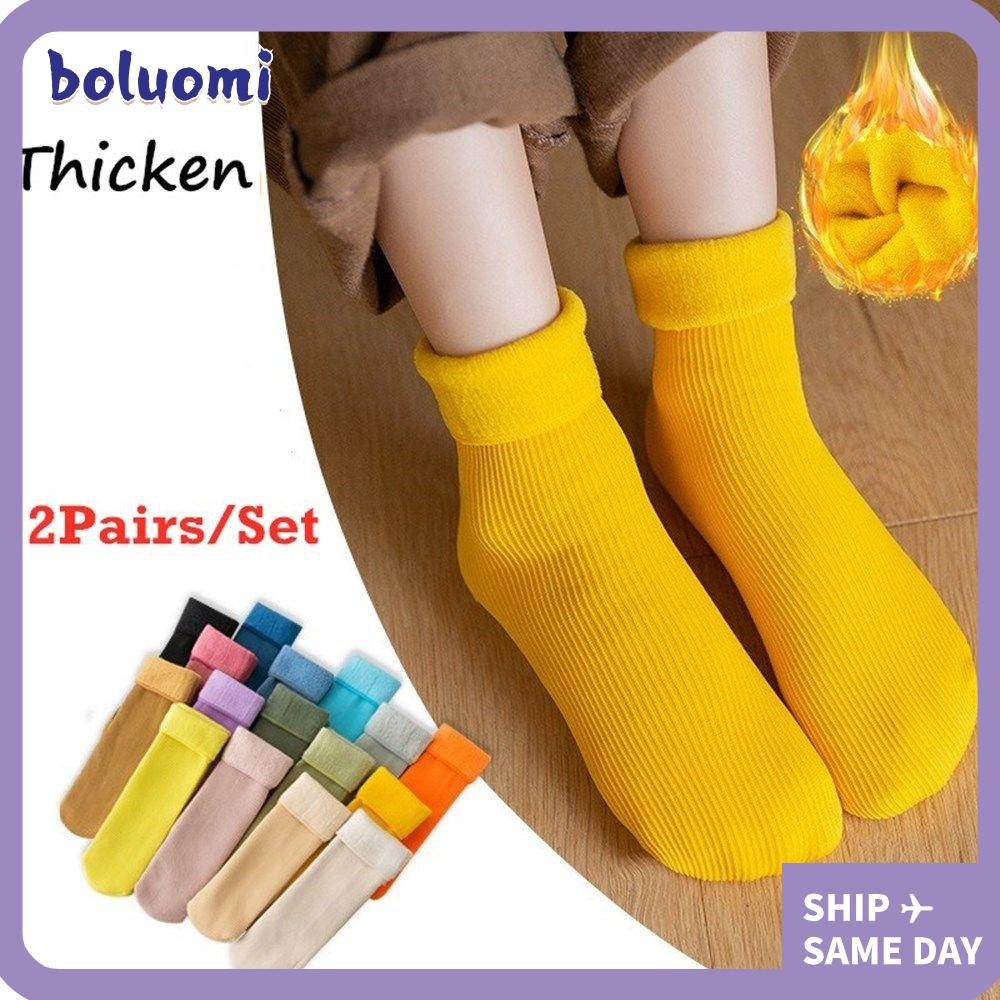 Bolumi 2 คู่ถุงเท้าชั้นฤดูหนาวชายหญิงเด็กรองเท้าบู๊ตหิมะ Thicken Sleeping Warm Hosiery