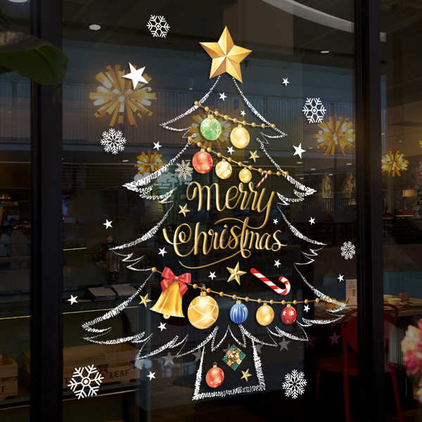 Christmas คริสต์มาส สติกเกอร์ไฟฟ้าสถิตต้นคริสต์มาสตกแต่งฉากคริสต์มาสตกแต่งสติกเกอร์กระจกสติกเกอร์ประตูร้านค้าร้านค้าหน้าต่างสติกเกอร์หน้าต่าง