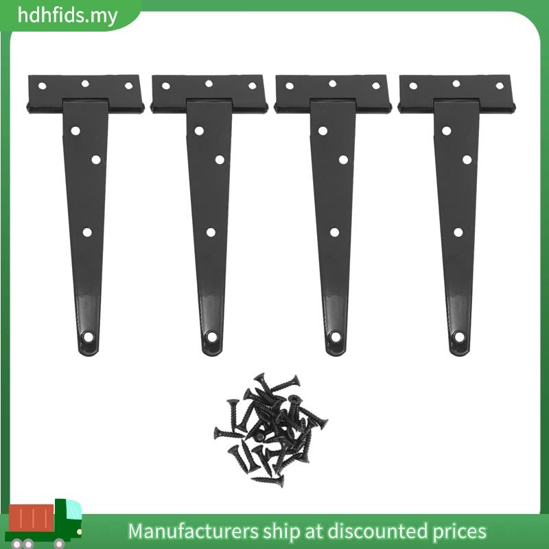 4 ชิ้น 6 นิ้วบานพับประตูสําหรับงานหนัก T-Strap Tee Shed บานพับบานพับประตูสําหรับบานพับประตูไม้ (สีดํ
