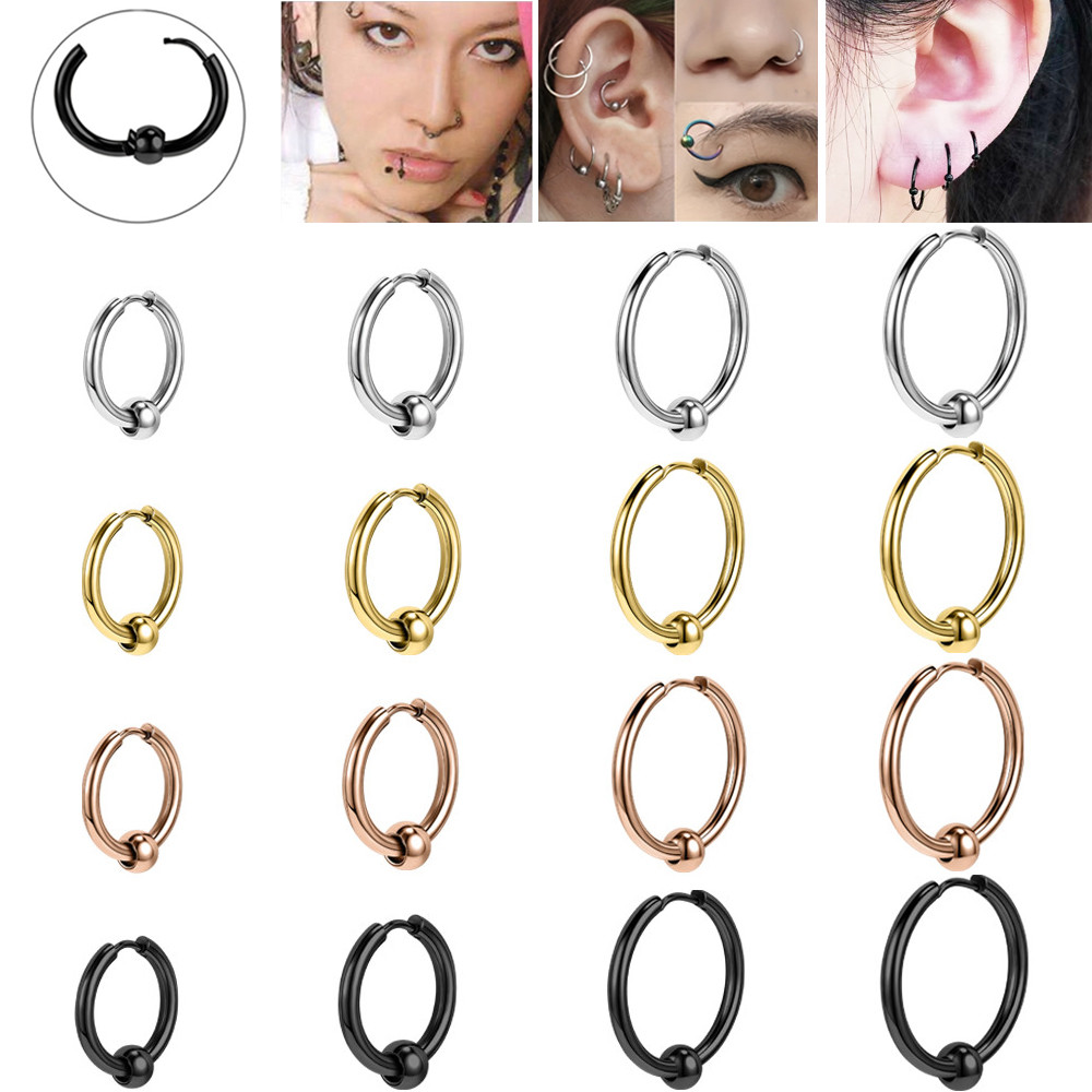 1 PC สแตนเลสสตีล Hoop ต่างหู Captive Ball รอบต่างหูผู้หญิงผู้ชาย Helix กระดูกอ่อนเจาะต่างหู Black Rose Gold