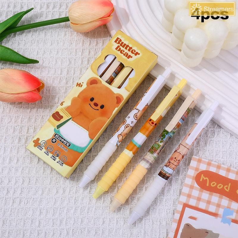 {Streamers} 4 ชิ้นการ์ตูนแฟชั่น Kawaii Butter Bear ปากกาเจลน่ารักแห้งเร็วกดปากกาเป็นกลางความงามเครื่องเขียนอุปกรณ์การเรียนใหม่