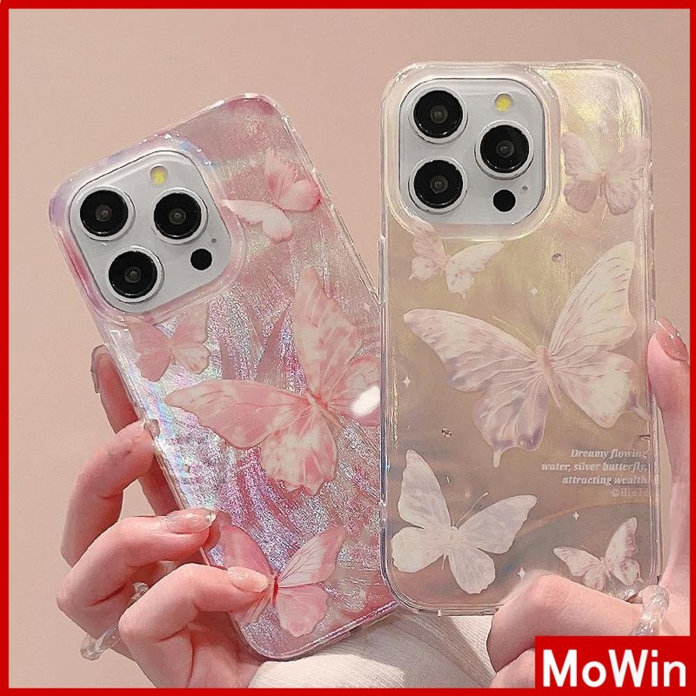 Movin - เคส iPhone 16 11Pro Max ลายขนนกสีเงิน เคสใสโฮโลแกรมเลเซอร์สุดหรู TPU ผีเสื้อที่สวยงาม มีให้เลือกหลายแบบ เข้ากันได้กับ iPhone 15 14 13 12 Pro max XS XR 7 8 Plus