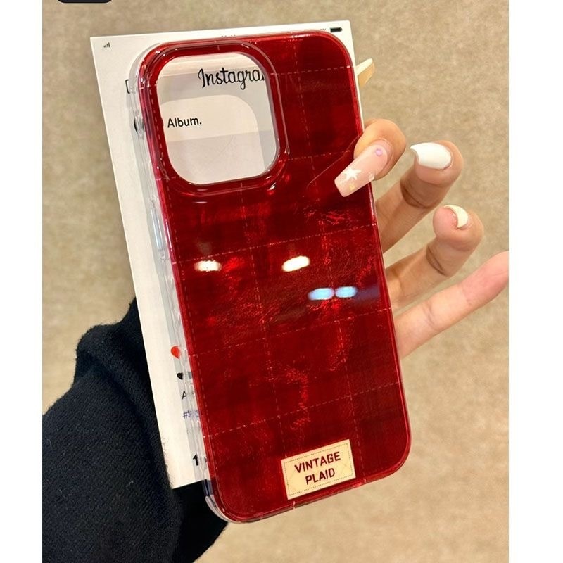 เคสโทรศัพท์ลายสก๊อตสีแดงย้อนยุคระดับพรีเมียม iPhone16promax Apple 11/12/13/14/15 JSPY