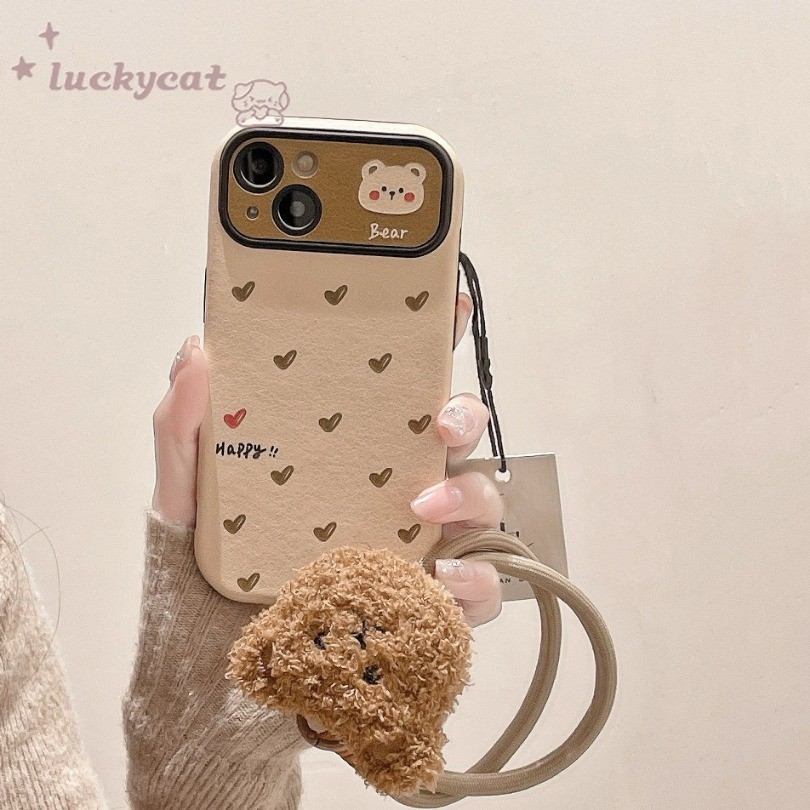 Iphone 16 15 14 13 12 11 Pro Max X Xr Xs Max 7 8 Plus SE2020 เคสโทรศัพท์น่ารักหมีสีน้ําตาลหัวใจหมีคู่นุ่ม + ปกลาน