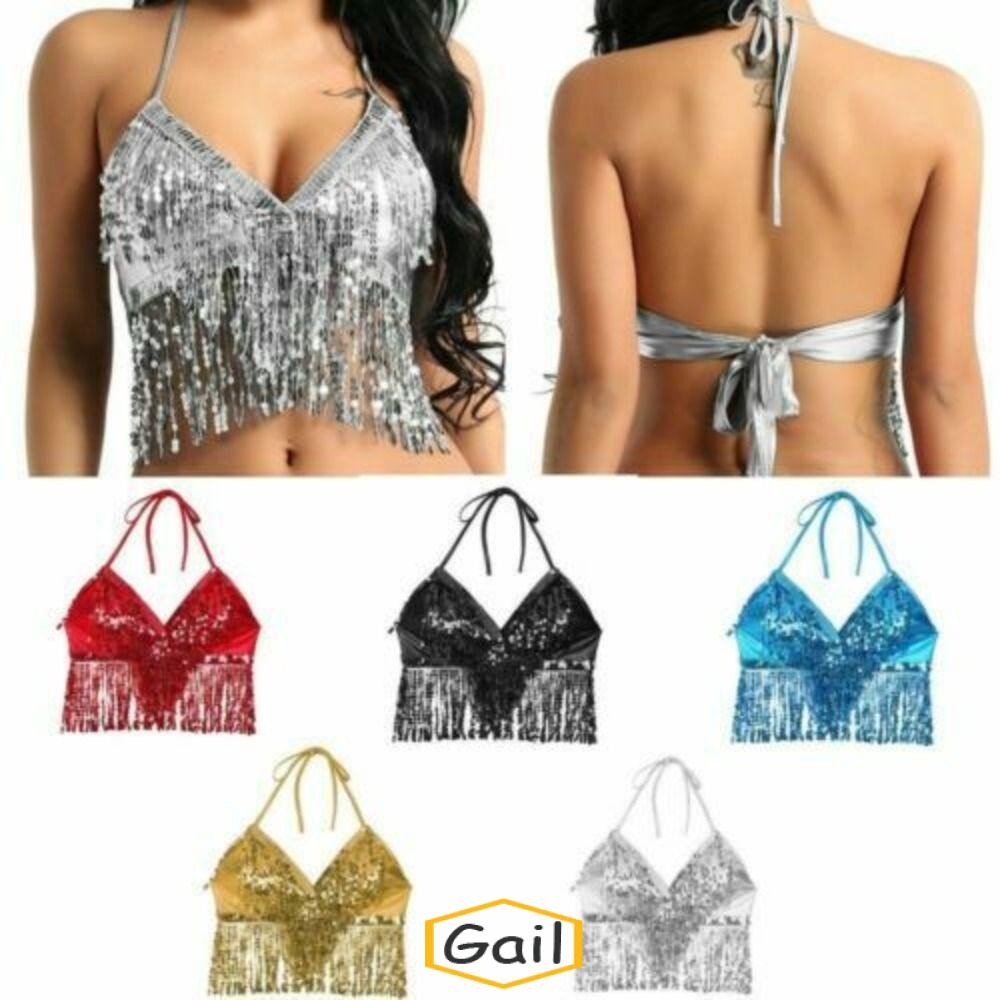 Gail Belly Dance Bra, ไนท์คลับเลื่อมประสิทธิภาพ Top, Charming Shiny พู่ Stage Dance สวมใส่ผู้หญิง