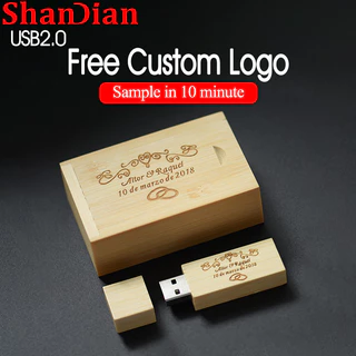 Shandian ฟรีโลโก้ที่กําหนดเอง USB แฟลชไดรฟ์ 128GB ไม้ Pendrive 64GB พร้อมกล่องปากกาไดรฟ์ 32GB Thumbdrive 16GB การถ่ายภาพ USB Stick 8GB ของขวัญแต่งงาน Thumbdrive 4GB