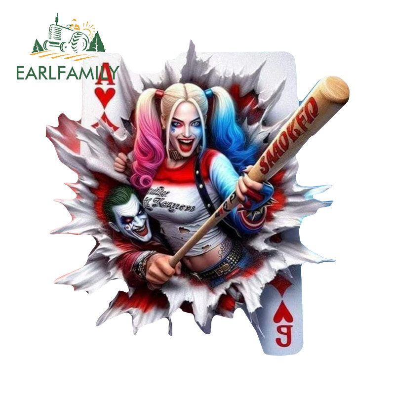 Earlfamily 13 ซม.Harley Quinnโป๊กเกอร์สไตล์รถสติกเกอร์บุคลิกภาพScratch-Proofไวนิลกันน้ําDecalเหมาะสําหรับRacing Driftingแล็ปท็อปไฟฟ้า-จักรยาน