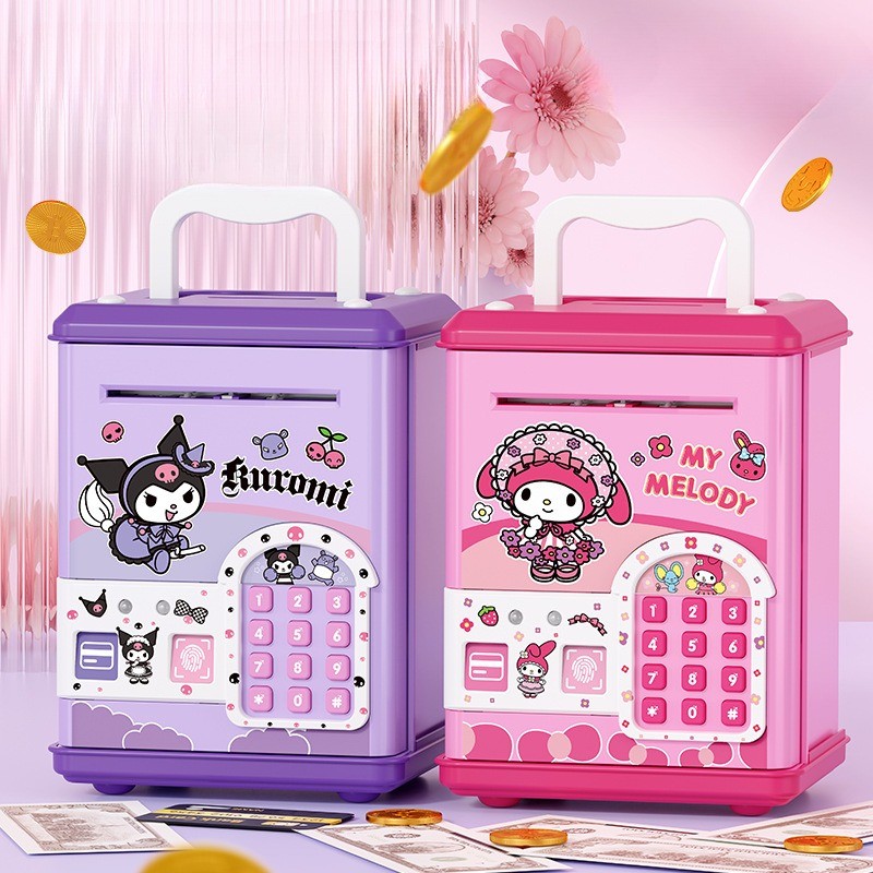 Kawaii Sanrio Cinnamoroll Piggy Bank ลายนิ้วมือปลดล็อค Facial Recognition ATM My Melody Kuromi Piggy Bank ของขวัญวันเกิดเด็ก