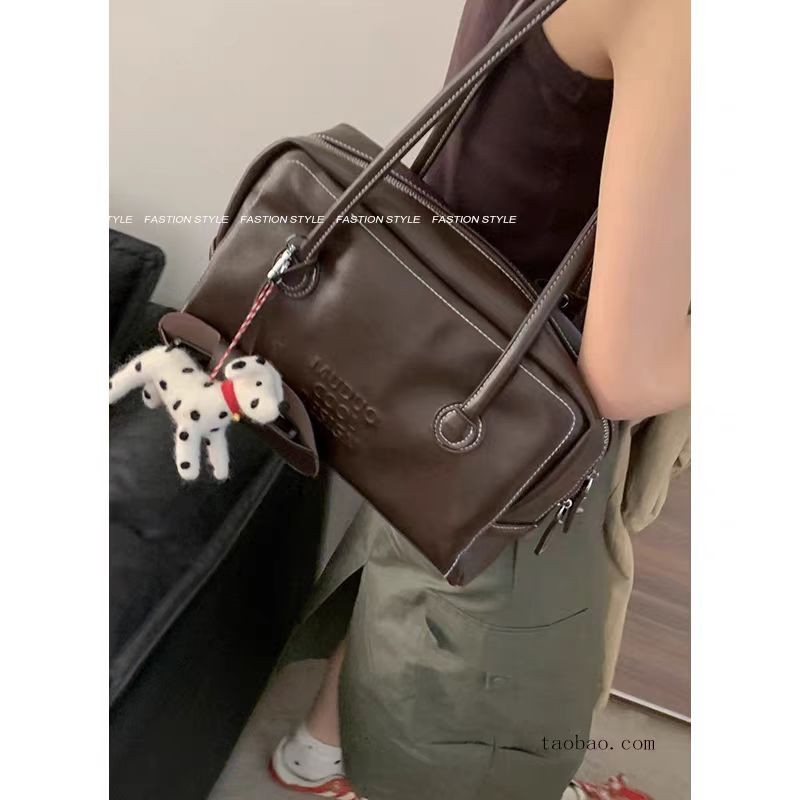 Amila กระเป๋าสะพายไหล่ผู้หญิงRetro Bowlingเวอร์ชั่นเกาหลีอเนกประสงค์Ins niche simple pu Bostonกระเป๋าสะพายแบบพกพาความจุขนาดใหญ่