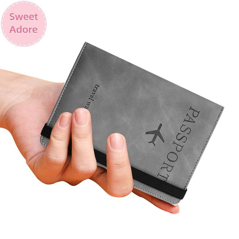Sweetadore ผู้หญิงผู้ชาย RFID Vintage Business Passport Covers Holder PU Leather Wallet Case TH