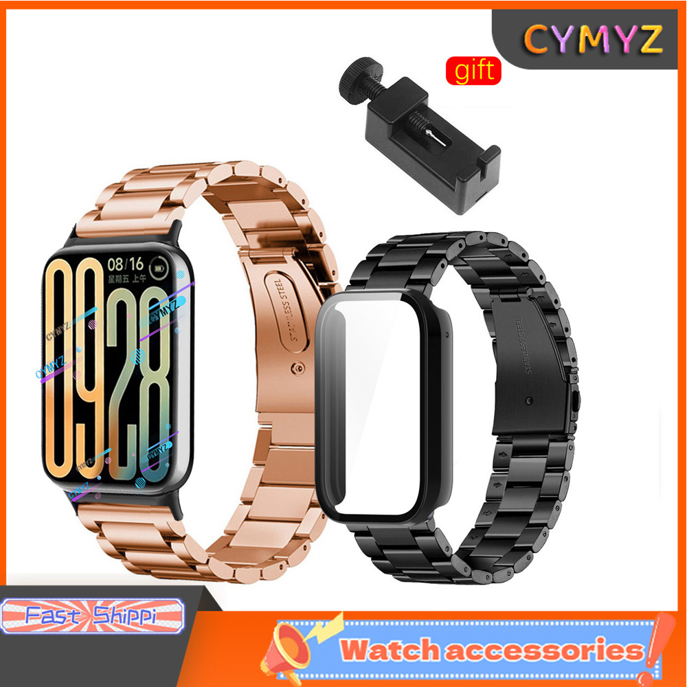 Xiaomi smart band 8 9 Pro สายโลหะ, สายสแตนเลสสําหรับ xiaomi band 8 9 Pro สายรัดข้อมือกีฬา xiaomi smart band 8 9 Pro กรณีป้องกันหน้าจอ