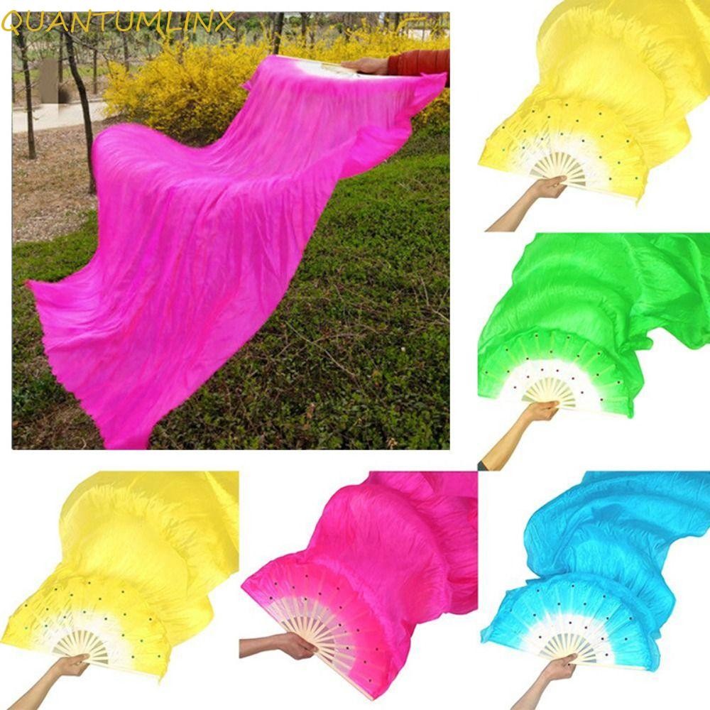 Quantuml พัดลมผ้าไหมมือขวา ​, 5 สี Handmade Square Dance Prop Fan, ไม้ไผ่อเนกประสงค์ยาวพิเศษเต้นรําพัดลมพิเศษ Dancers Supplies
