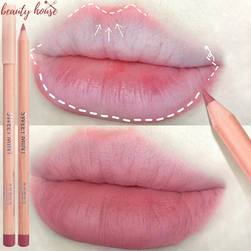 4 สี Matte Pink Lip Liner Pen - Lip Contour Lipstick Pen - Natural Wood Pole Nude Brown Lip Liner - Waterproof Long Lasting - Velvet Matte Lipstick - Non-Stick Cup Lip Makeup