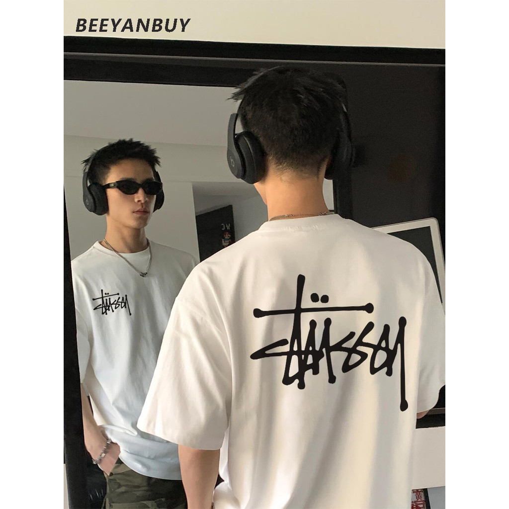 Beeyanbuy เสื้อยืด Unisex, High street เสื้อยืดแฟชั่นสตรีทตัวอักษรพิมพ์แขนสั้น #P000869