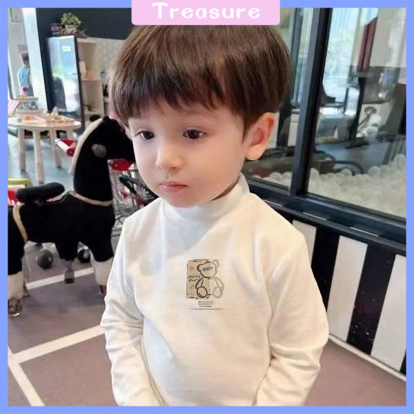 เสื้อตัวในคอเต่าครึ่งสูงสำหรับเด็กชาย2024ฤดูใบไม้ร่วงและฤดูหนาวเสื้อยืดแขนยาวเพิ่มกำมะหยี่หนาพิเศษสองด้านเสื้อกันหนาวไซส์ใหญ่