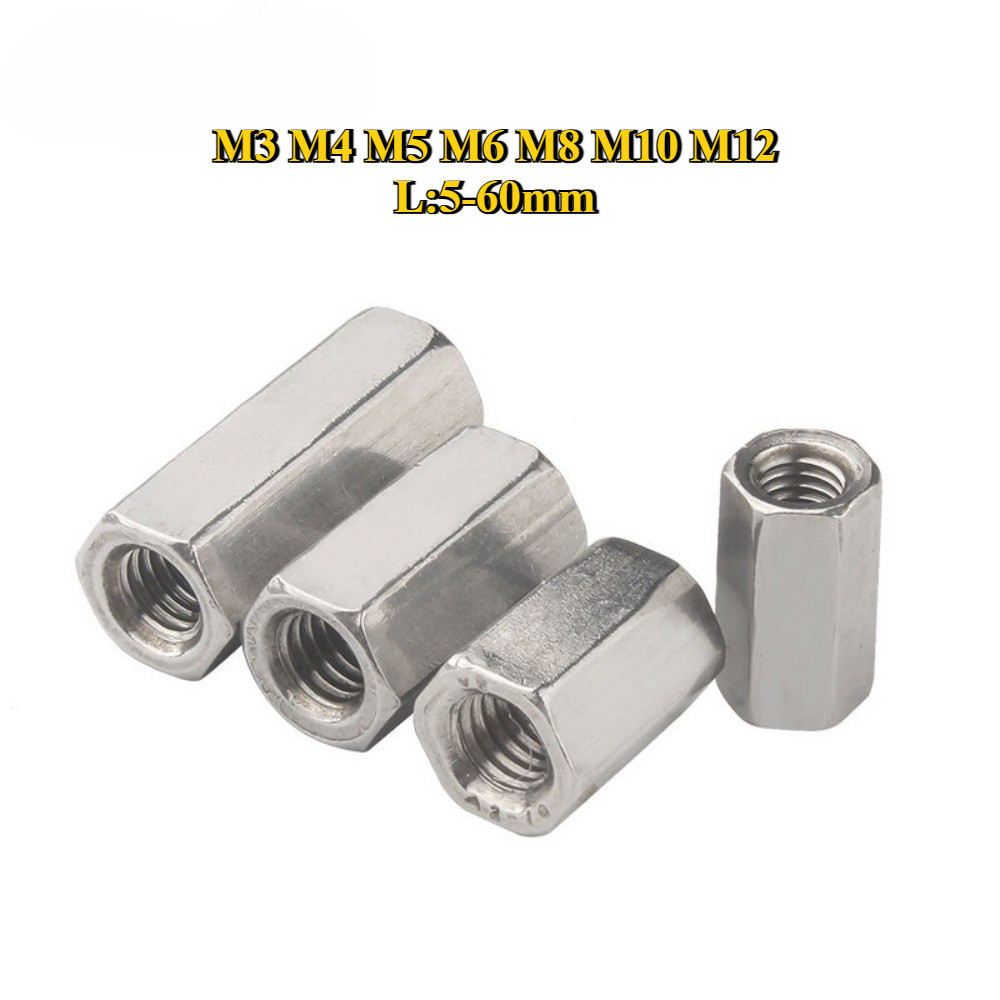 [BY-TH-w] M3M4M5M6M8M10M12 Hex Connector Coupling Nut SUS304 /ข้อต่อสตัด หัวน็อต ตัวเมีย ยาว สแตนเลส 304