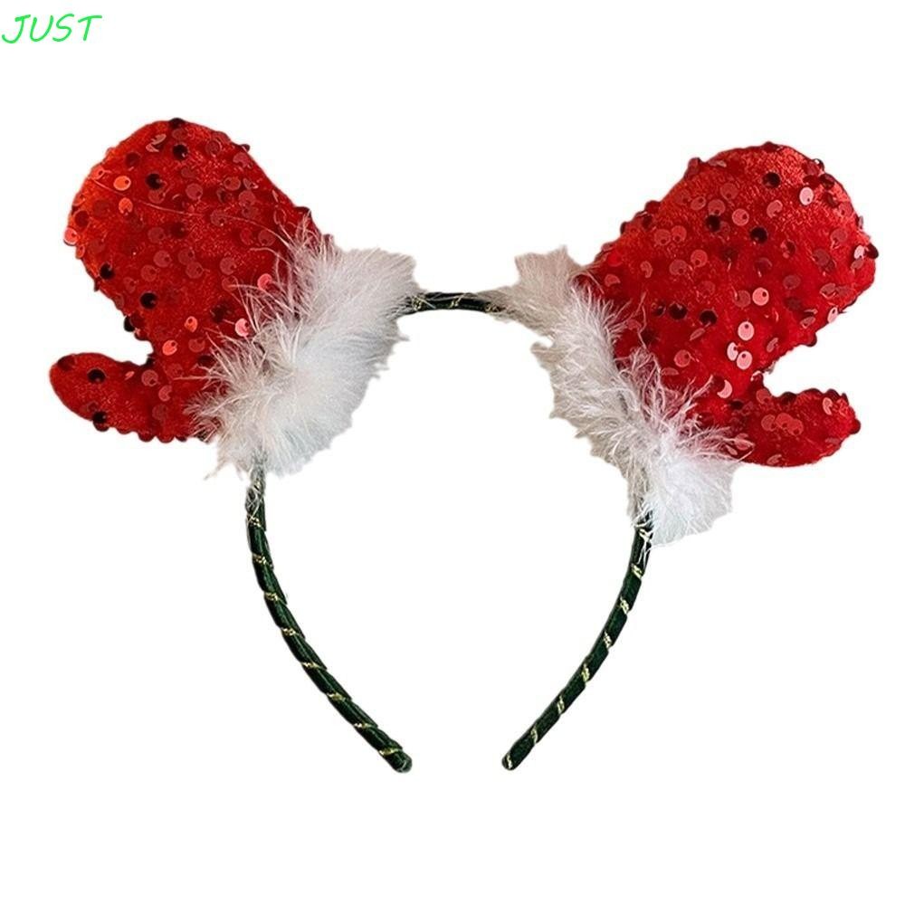 Just Christmas Hat Hair Hoop, Xmas Red Merry Christmas Headbands, Cute Dress Up Gloves Plush Boys/Girls