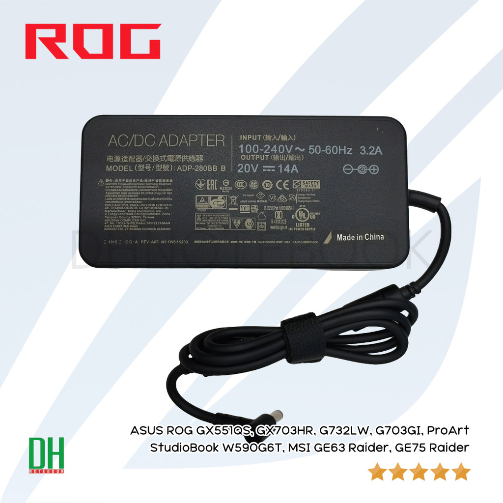อะแดปเตอร์ชาร์จโน้ตบุ๊ก 280W สำหรับ ASUS ROG GX551QS, GX703HR, G732LW, G703GI MSI GE63 Raider