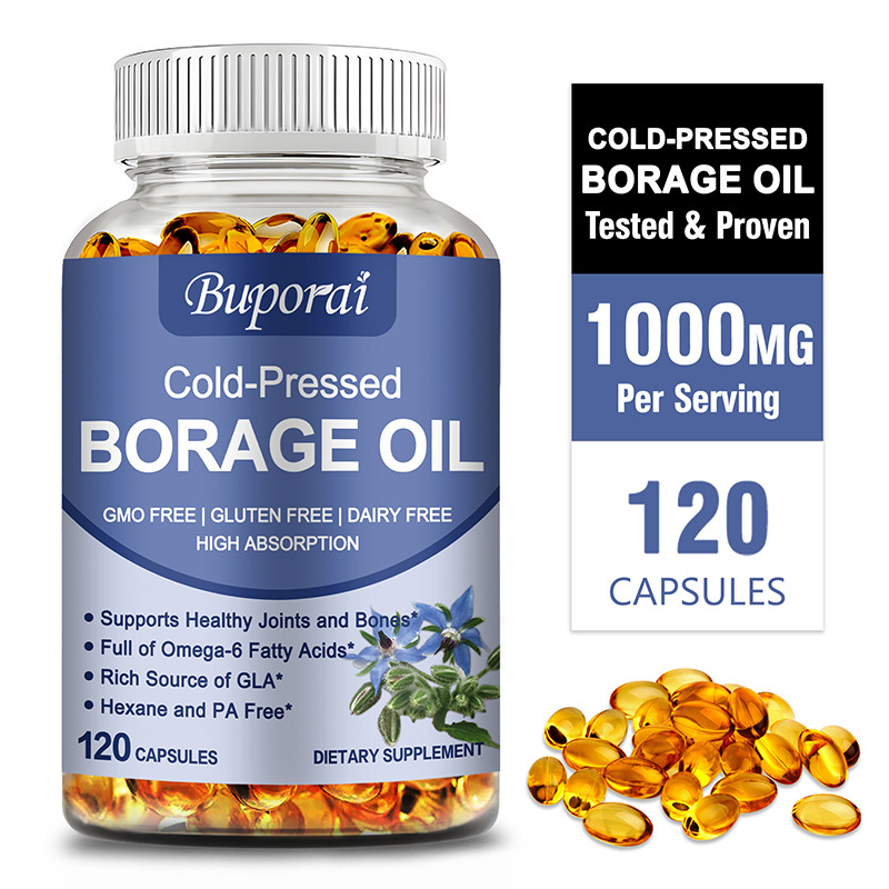 Buporai Cold Pressed Borage Oil 1000 mg, Rich in Omega-6 Fatty Acids, Rich in GLA, Hexane-Free และ P