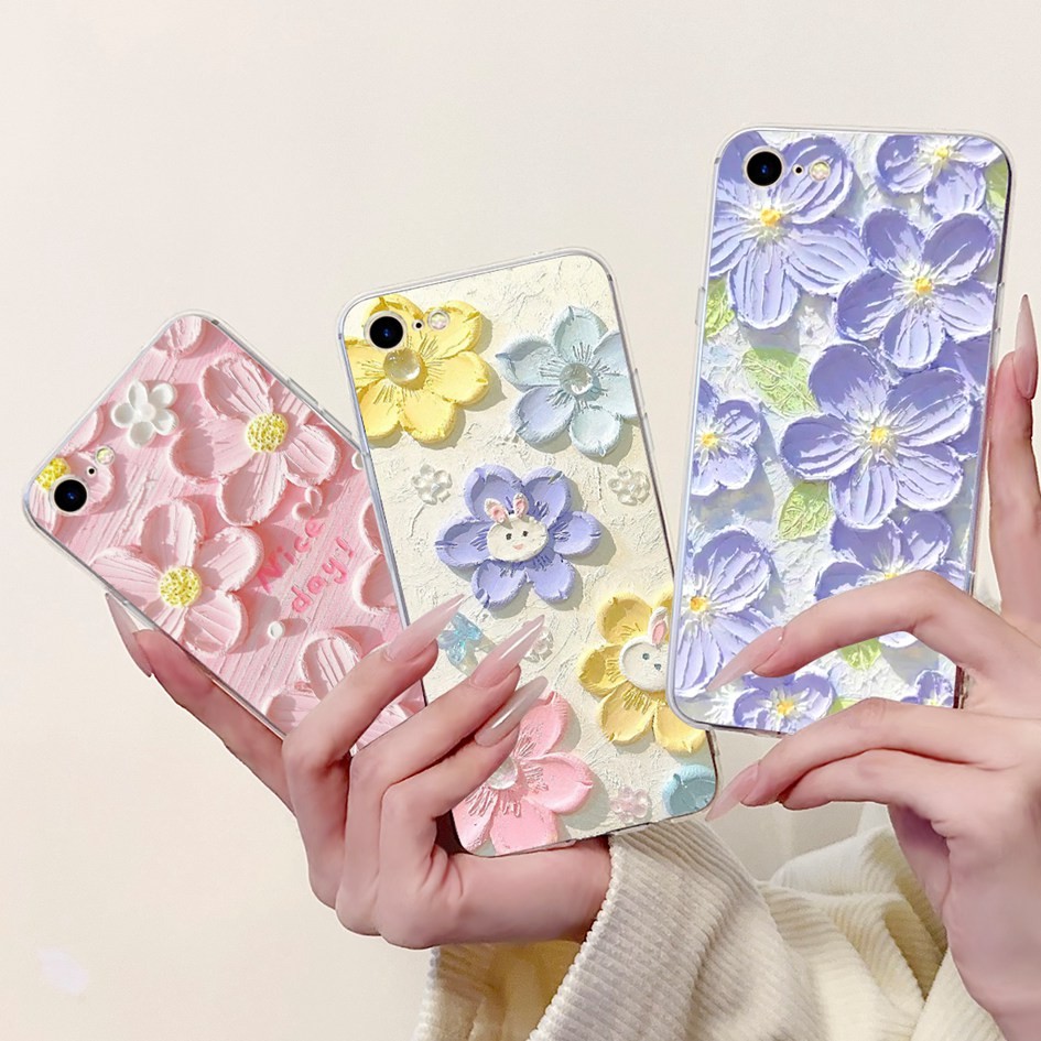 ปลอกสําหรับ iphone 7 Plus iphone 8 Plus Soft Case ดอกไม้สวย Love Heart ซิลิโคน TPU ฝาหลังสําหรับ iPhone7 Plus 8Plus Shell
