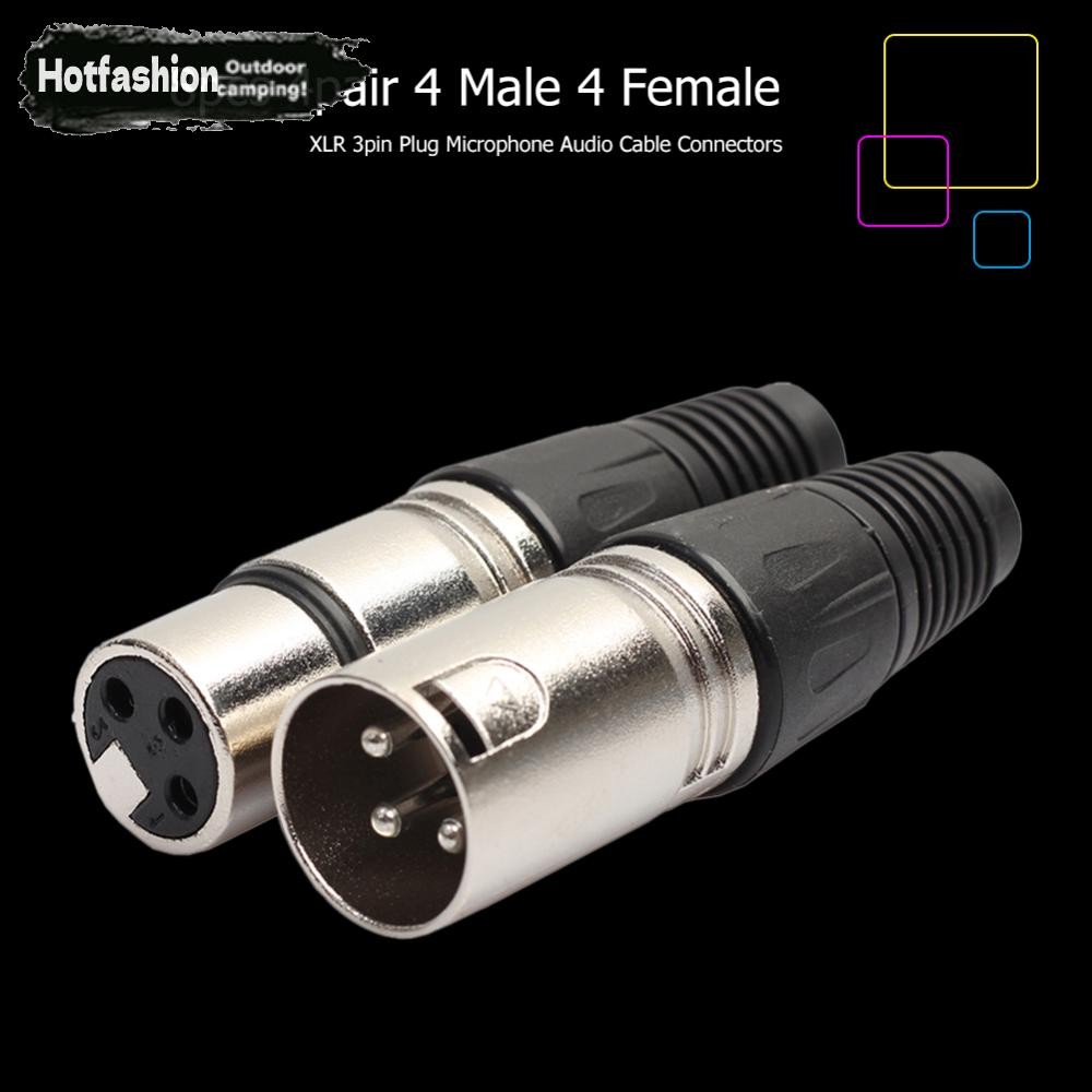 8ชิ้น4ชาย4หญิงแคนนอน XLR 3เข็มหมุด ปลั๊กไมโครโฟนสายสัญญาณเสียงขั้วต่อสายไฟ