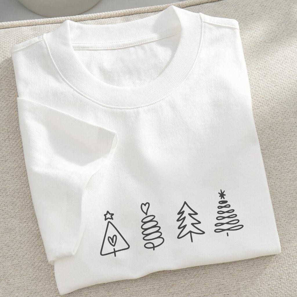 4 เสื้อยืด CHRISTMAS PINE TREE ผ้าคอตตอนโอเวอร์ไซส์ แขนหลวม ทรงหลวม 6718