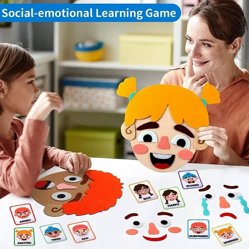 Kids Montessori Facial Expression Game Emotional Change Toys With 9pcs Cards Preschool Learning Educ