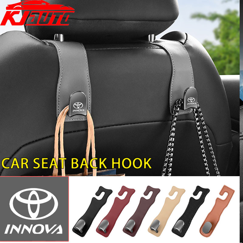 1/2pcs Toyota Innova ซ่อนรถเบาะหลัง Hook Headrest หนังนุ่มตะขอแขวน 20 กก.โหลด-Bearing Gazoo Racing G