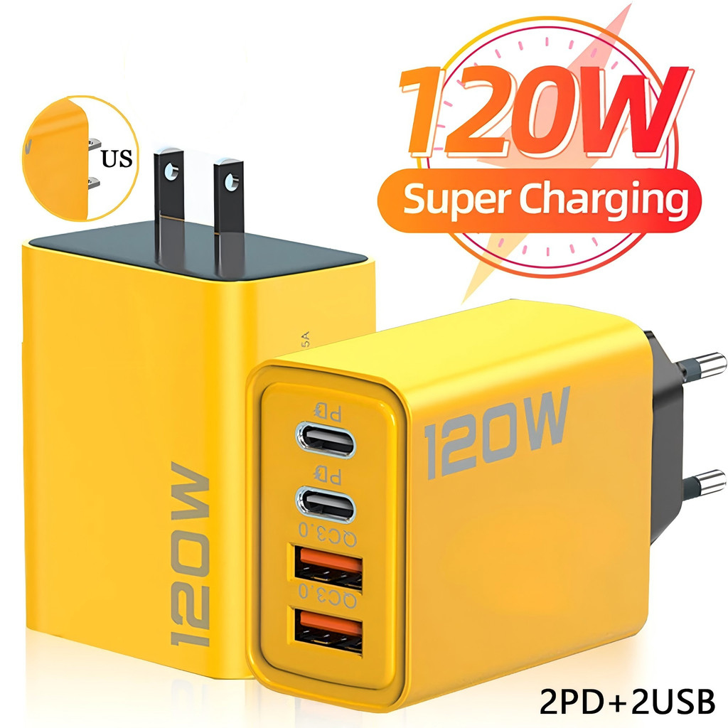 120w Dual PD & USB Phone Charger / 3.0 Fast Charging Wall Adapter / 4 พอร์ต Fast Charger US Plug / PD USB TypeC Fast Charger