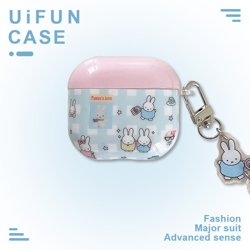 การ์ตูน Miffy กระต่าย Tartan หูฟังป้องกันกรณีใช้งานร่วมกับ Airpods 1 2 3 4 Pro Pro1 พร้อมจี้ IMD Shock ทนชุดหูฟัง Shell