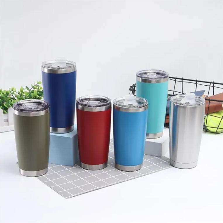 แก้วเยติสีพื้น ขนาด 20 ออนซ์ แก้วเก็บความร้อน/เย็น ผิวด้าน ตัดขอบเงิน แก้วเก็บอุณหภูมิร้อน-เย็น