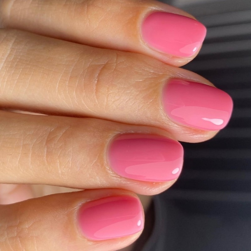 QUU 24x Short Square False Nail Glossy Full Cover Stick On Nail Pink Press On Nail