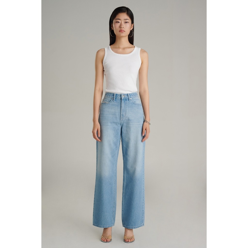 Mc jeans กางเกงยีนส์ผู้หญิง ขากว้าง ทรงไวด์เลค (Wide Leg) สียีนส์ฟอกอ่อน MFWZ215
