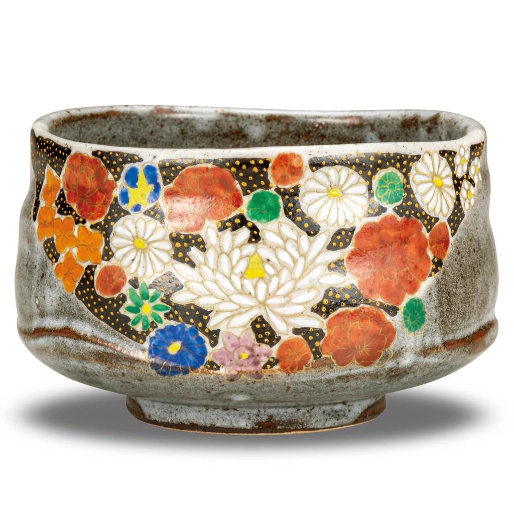 Kutani ware, Matcha bowl, matcha tea bowl, Hana-Zume" made in Japan, Japan Kutani, High-Quality Bran