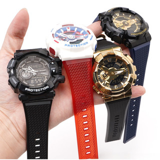 สีสัน TPU ยางสายนาฬิกาสําหรับ Casio สําหรับ G-shock GM-110 GA110 GA-200 400 700 800 GD-110 AQS810W GW8900 สายนาฬิกาผู้ชายสร้อยข้อมือสายนาฬิกาซิลิโคนกันน้ํากีฬา