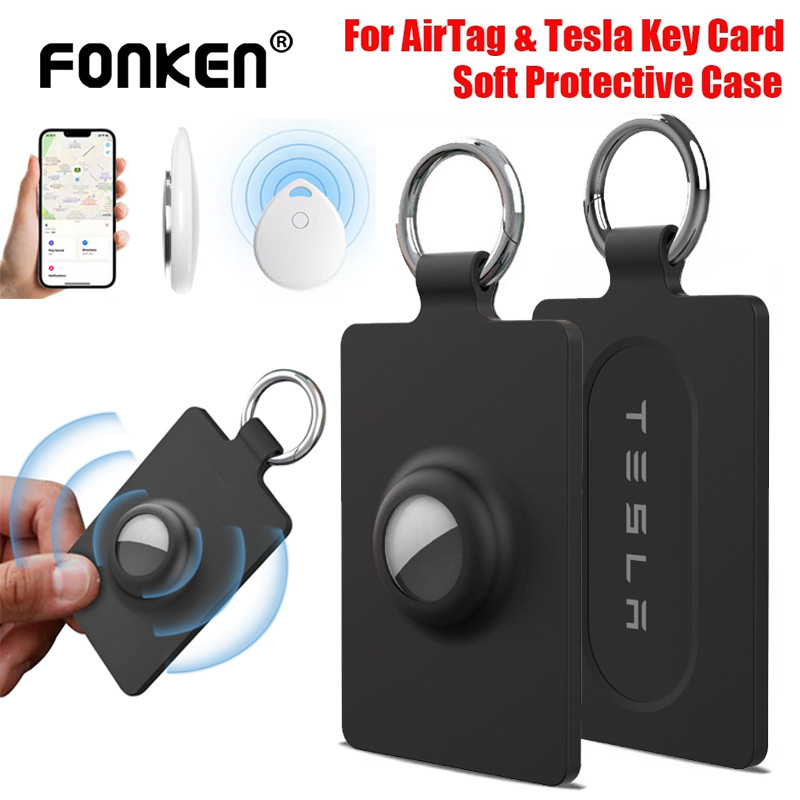 Fonken Card Holder Case สําหรับ Aple Airtag และ Tesla Key Card ซิลิโคนอ่อนนุ่มฝาครอบป้องกันพร้อมพวงก