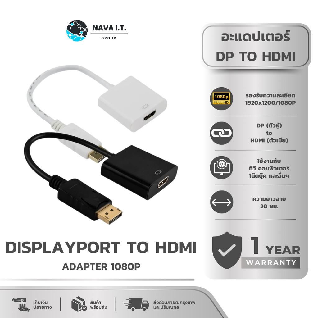 🛵มีส่งด่วน💨 NAVA IT DISPLAY PORT TO HDMI FEMALE ADAPTER อุปกรณ์แปลงสัญญาณ สีดำ ประกัน 1 ปี