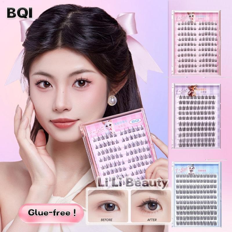100-120 Cluster BQI กาวฟรีขนตาปลอม Self-Adhesive ไม่จําเป็นต้องกาว Softer Lashes นํากลับมาใช้ใหม่ขนา