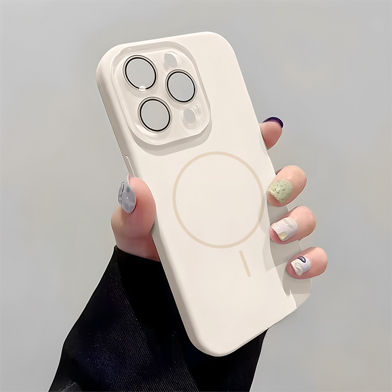 Minimalist แฟชั่น Fine Circle Magnetic Liquid ซิลิโคนสําหรับ iPhone 16 15 14 13 12 11 Pro Max 15Plus 16Plus ปลอกกล้องแก้วป้องกันนุ่มปกหลัง