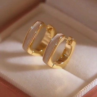 [GG] ต่างหูสี่เหลี่ยมสีขาวเคลือบ Drop Glaze ต่างหูเรขาคณิตอุ…