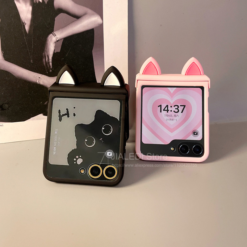 LUKEN หูน่ารักสร้อยข้อมือสายคล้องคอฟิล์มหน้าจอบานพับเคสโทรศัพท์สําหรับ Samsung Galaxy Z Flip 5 6 7 flip6 zflip7 สําหรับ OPPO ค้นหา N2 Flip N3 Flip