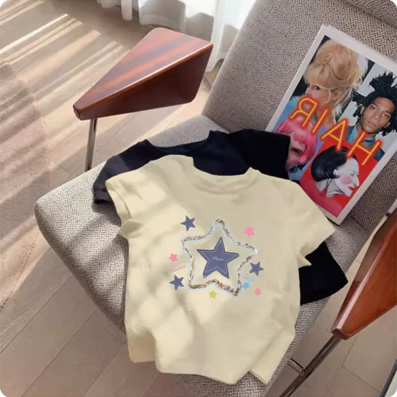 เสื้อยืดผ้าฝ้ายแท้ฤดูร้อน 2025 สไตล์ใหม่ลําลองขนาดกลางขนาดใหญ่หลวมสาวแขนสั้นทุกการแข่งขันเสื้อผ้าครึ่งแขนบางสไตล์